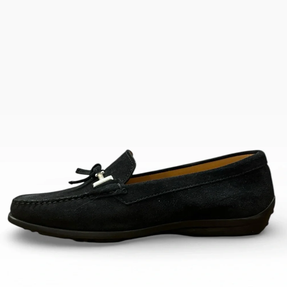 Diane B. Tid Bit Italian Black Suede Loafers Size 37 1/2 US Size 7.5